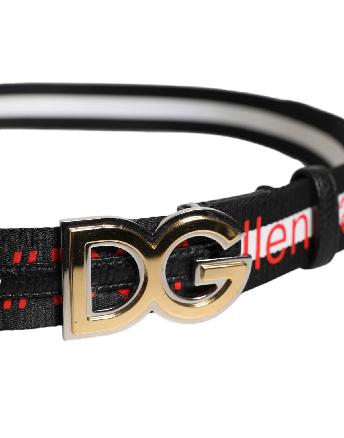 Ceinture à boucle en métal avec logo imprimé noir et blanc Dolce &amp; Gabbana