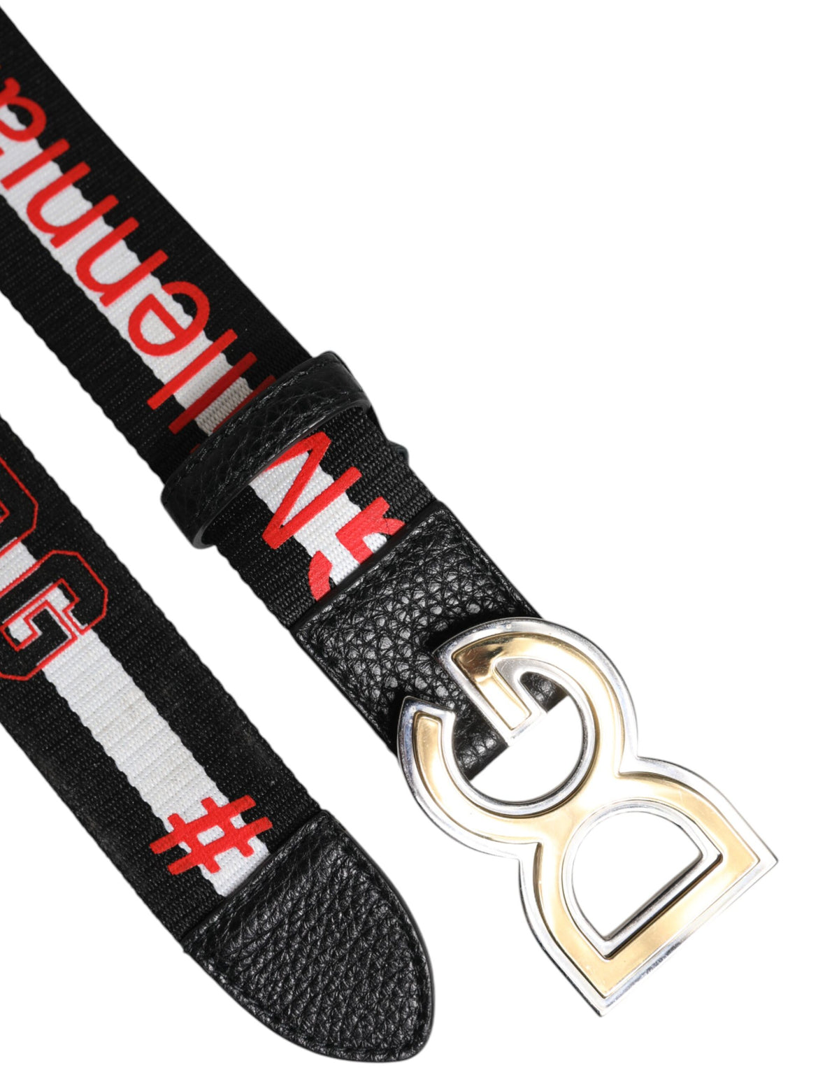 Ceinture à boucle en métal avec logo imprimé noir et blanc Dolce &amp; Gabbana
