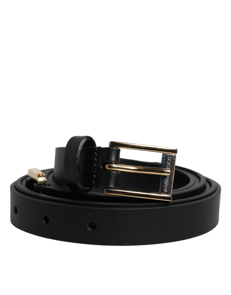 Dolce &amp; Gabbana Zwarte Kalfsleren Klassieke Metalen Logo Gesp Riem