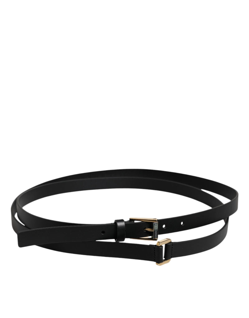 Dolce &amp; Gabbana Zwarte Kalfsleren Klassieke Metalen Logo Gesp Riem