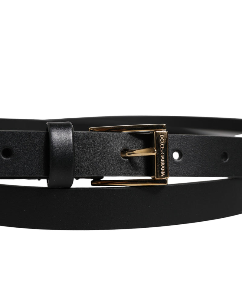 Dolce &amp; Gabbana Zwarte Kalfsleren Klassieke Metalen Logo Gesp Riem