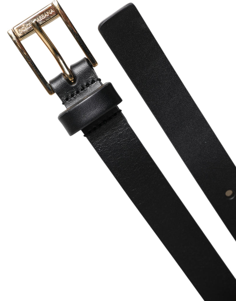 Dolce &amp; Gabbana Zwarte Kalfsleren Klassieke Metalen Logo Gesp Riem