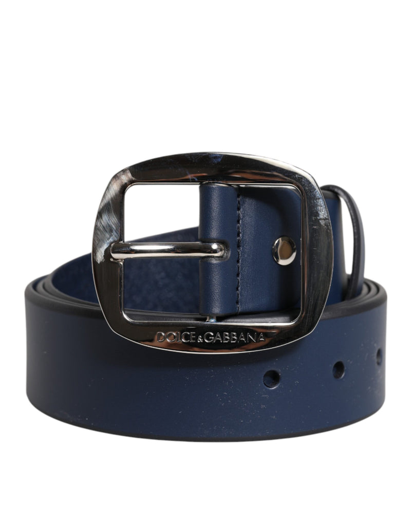 Dolce &amp; Gabbana Blauwe Kalfsleren Klassieke Metalen Gesp Riem