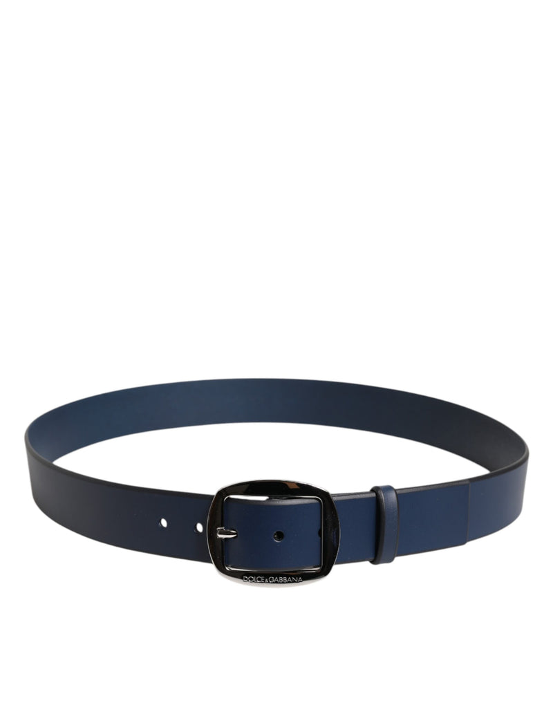 Dolce &amp; Gabbana Blauwe Kalfsleren Klassieke Metalen Gesp Riem