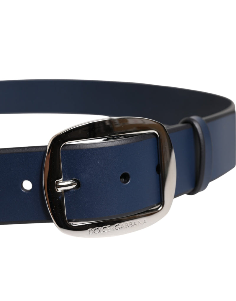 Dolce &amp; Gabbana Blauwe Kalfsleren Klassieke Metalen Gesp Riem