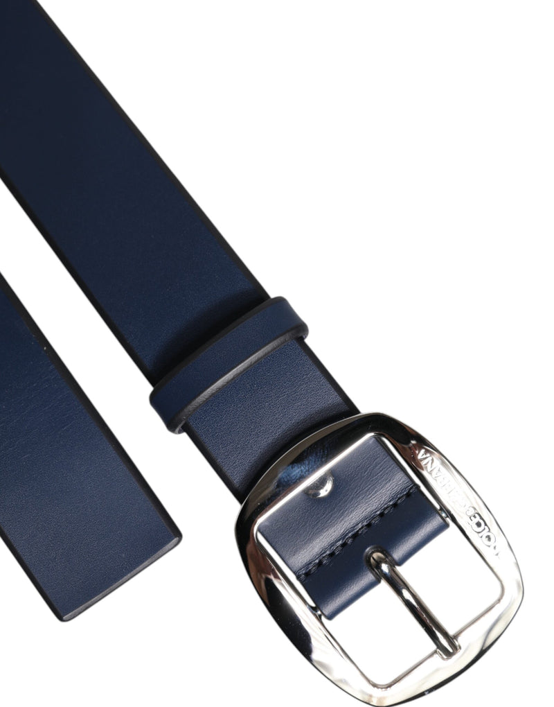 Dolce &amp; Gabbana Blauwe Kalfsleren Klassieke Metalen Gesp Riem