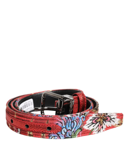Dolce &amp; Gabbana rode DG-riem met metalen gesp en bloemenprint