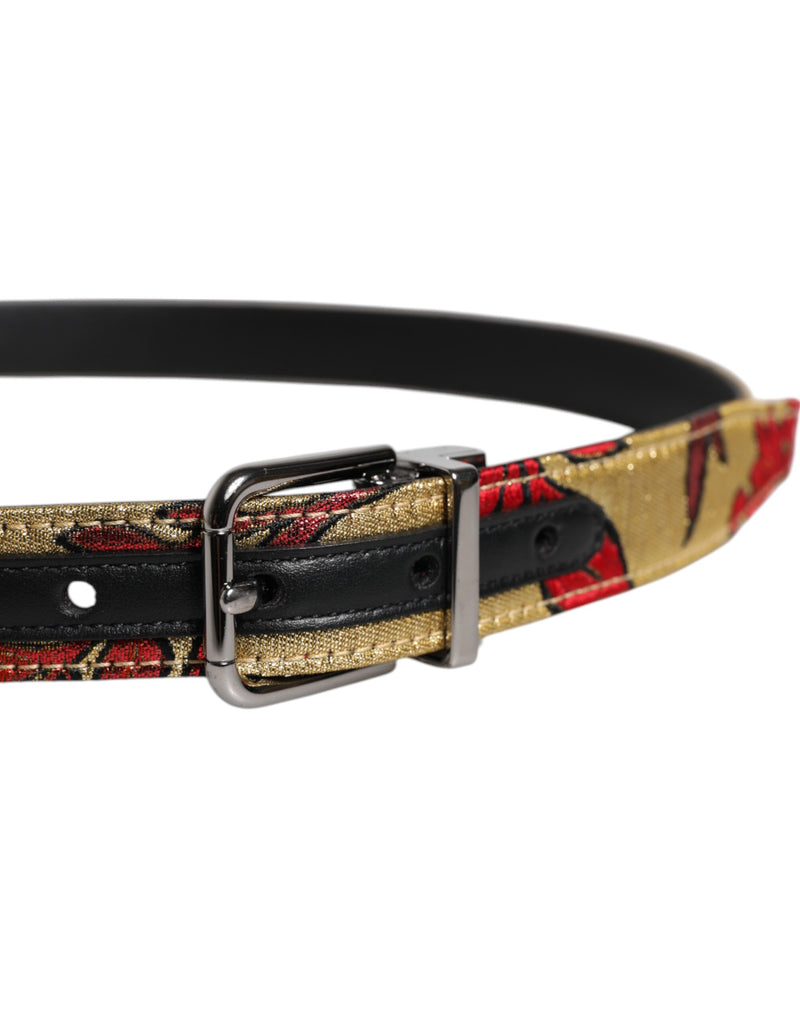 Dolce &amp; Gabbana gouden bloemen jacquard leren metalen gesp riem
