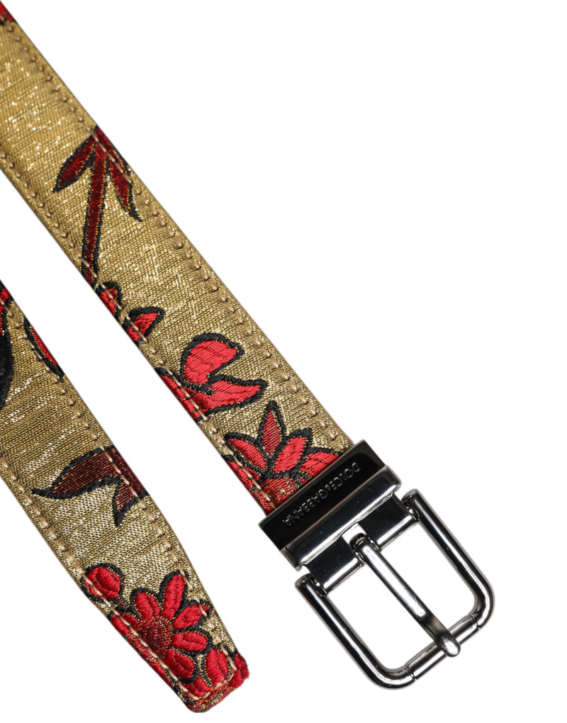 Dolce &amp; Gabbana gouden bloemen jacquard leren metalen gesp riem