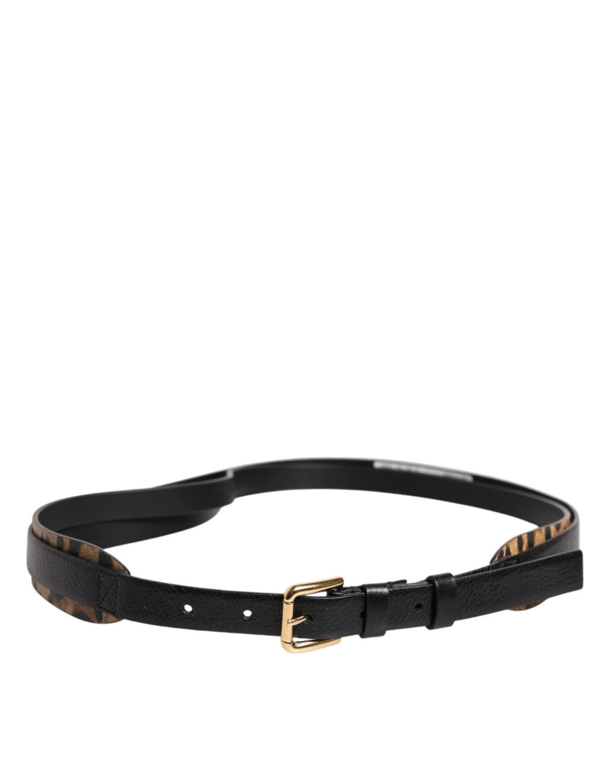 Ceinture classique à boucle en métal doré et motif léopard noir Dolce &amp; Gabbana