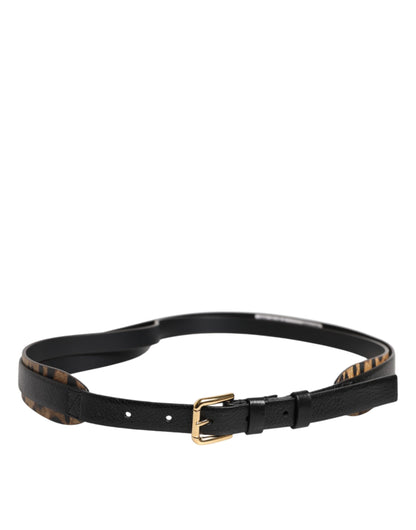 Dolce & Gabbana Zwarte Luipaard Klassieke Gouden Metalen Gesp Riem