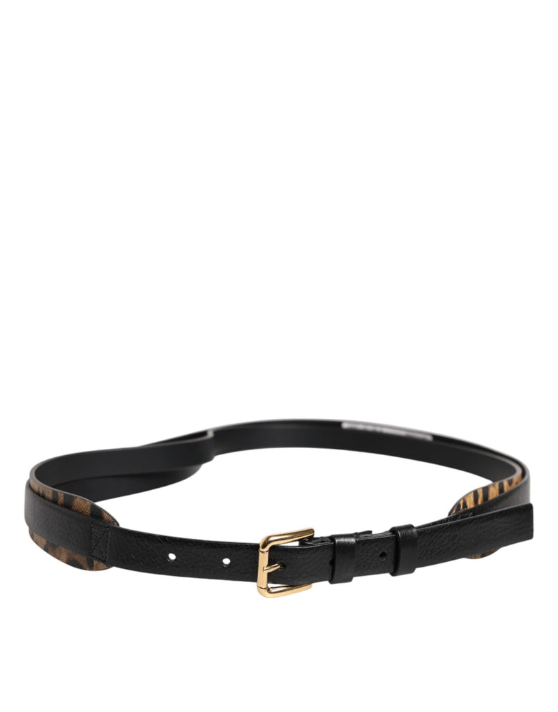 Ceinture classique à boucle en métal doré et motif léopard noir Dolce &amp; Gabbana