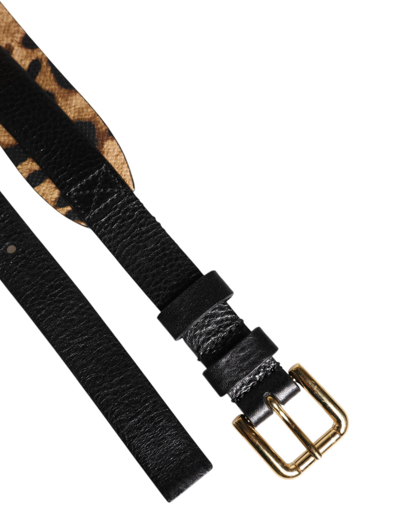 Ceinture classique à boucle en métal doré et motif léopard noir Dolce &amp; Gabbana