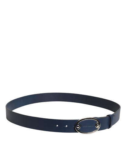 Dolce &amp; Gabbana Blauwe Leren Klassieke Metalen Logo Gesp Riem