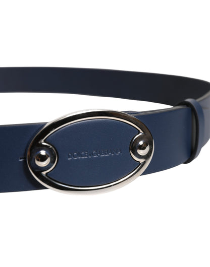 Dolce &amp; Gabbana Blauwe Leren Klassieke Metalen Logo Gesp Riem