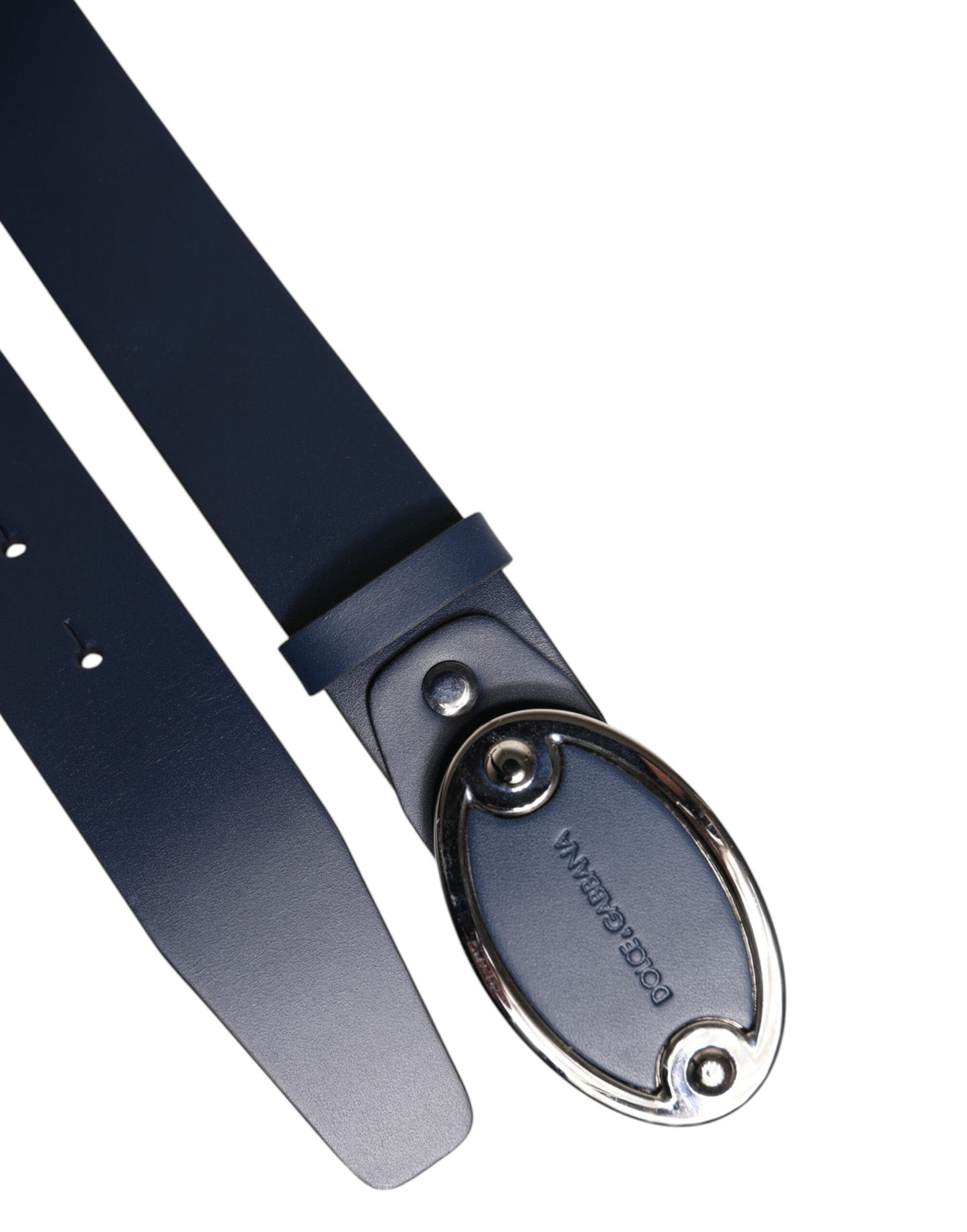 Dolce &amp; Gabbana Blauwe Leren Klassieke Metalen Logo Gesp Riem