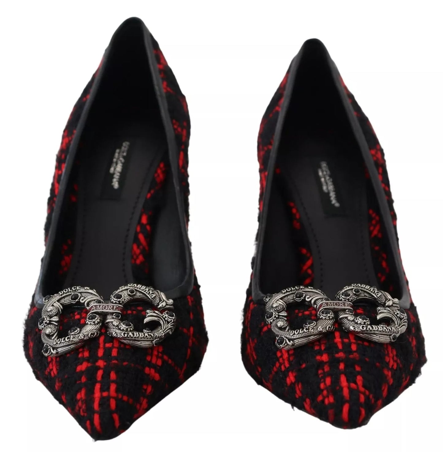 Escarpins à talons DG Amore en tweed rouge et noir de Dolce & Gabbana