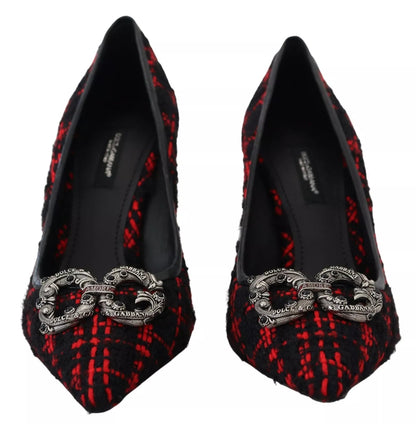 Escarpins à talons DG Amore en tweed rouge et noir de Dolce & Gabbana