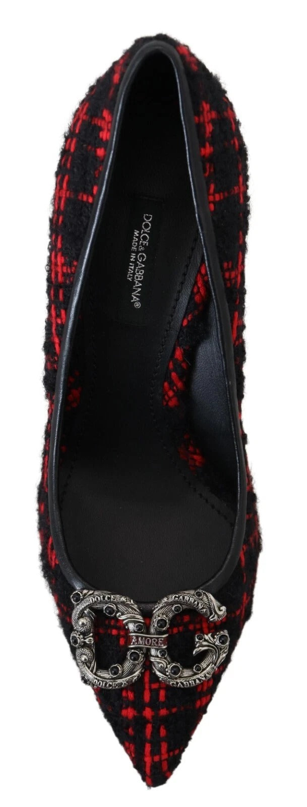 Escarpins à talons DG Amore en tweed rouge et noir de Dolce & Gabbana
