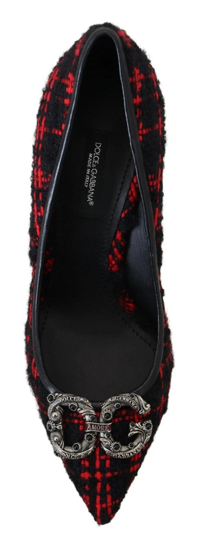 Escarpins à talons DG Amore en tweed rouge et noir de Dolce & Gabbana