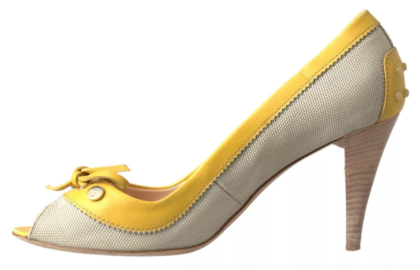 Escarpins à bout ouvert Tod's en jaune et blanc cassé.