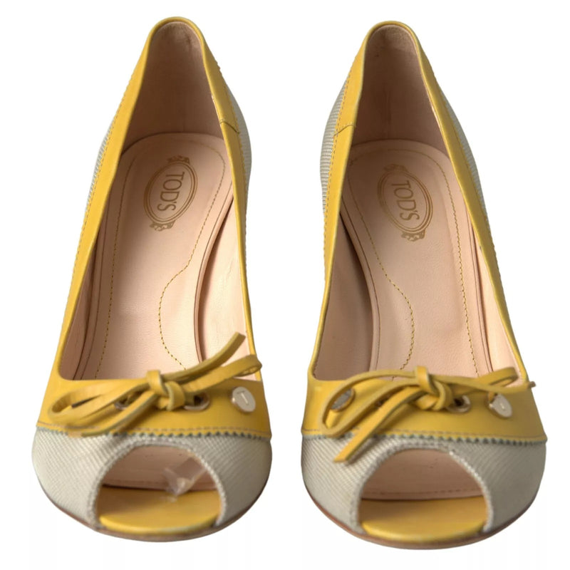 Tod's Yellow Off White Peep Toe Heels - Luxury Pumps for Women
