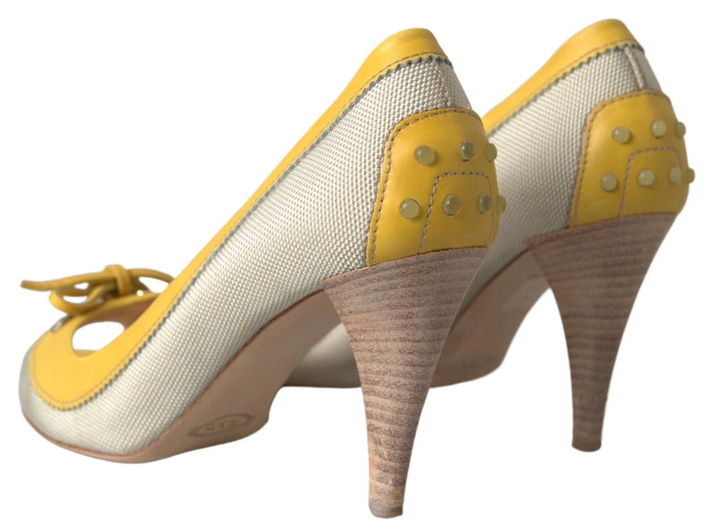 Tod's Yellow Off White Peep Toe Heels - Luxury Pumps for Women