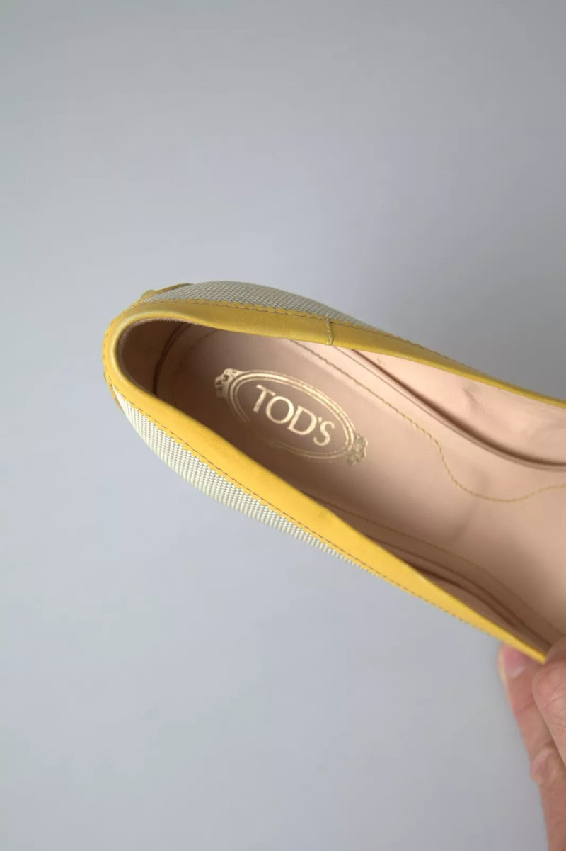Tod's Yellow Off White Peep Toe Heels - Luxury Pumps for Women