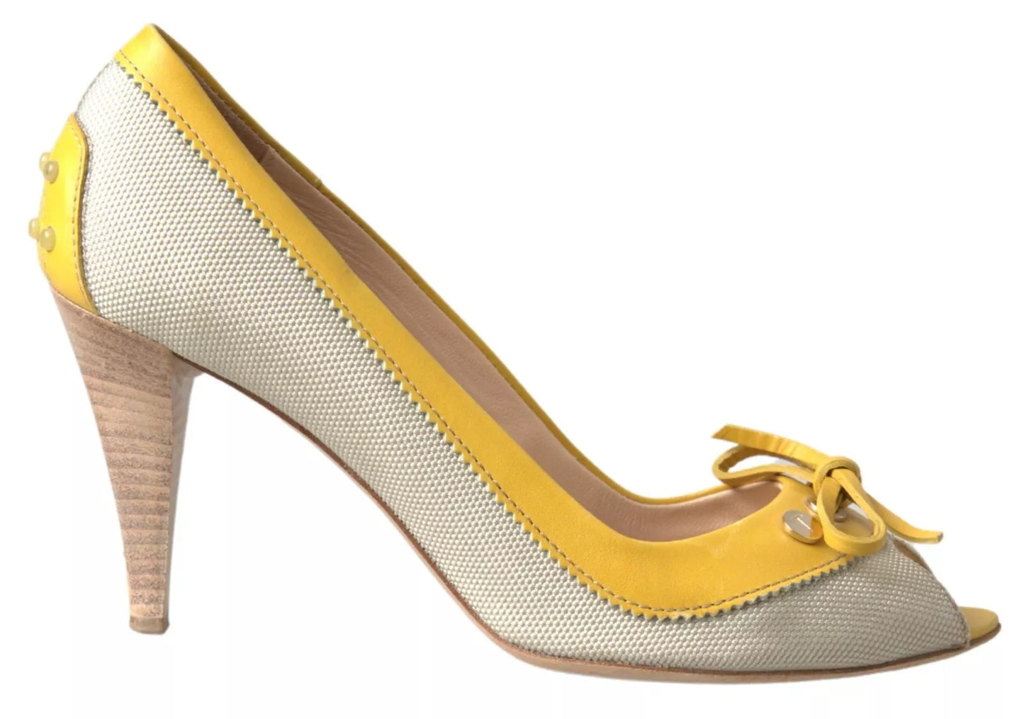 Escarpins à bout ouvert Tod's en jaune et blanc cassé.
