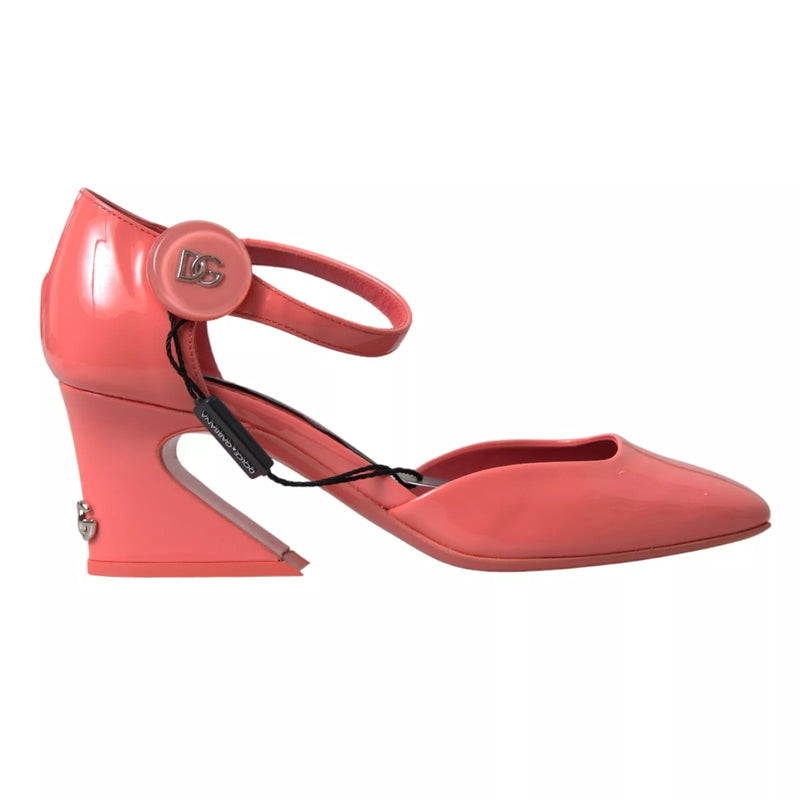 Dolce & Gabbana Peach Leather Ankle Strap Heels Sandals