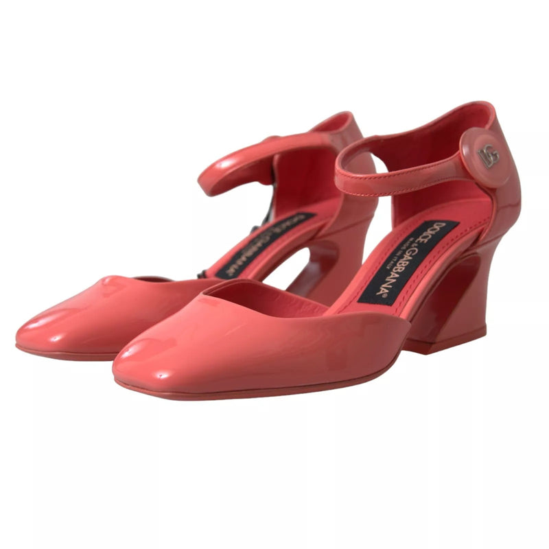 Dolce & Gabbana Peach Leather Ankle Strap Heels Sandals