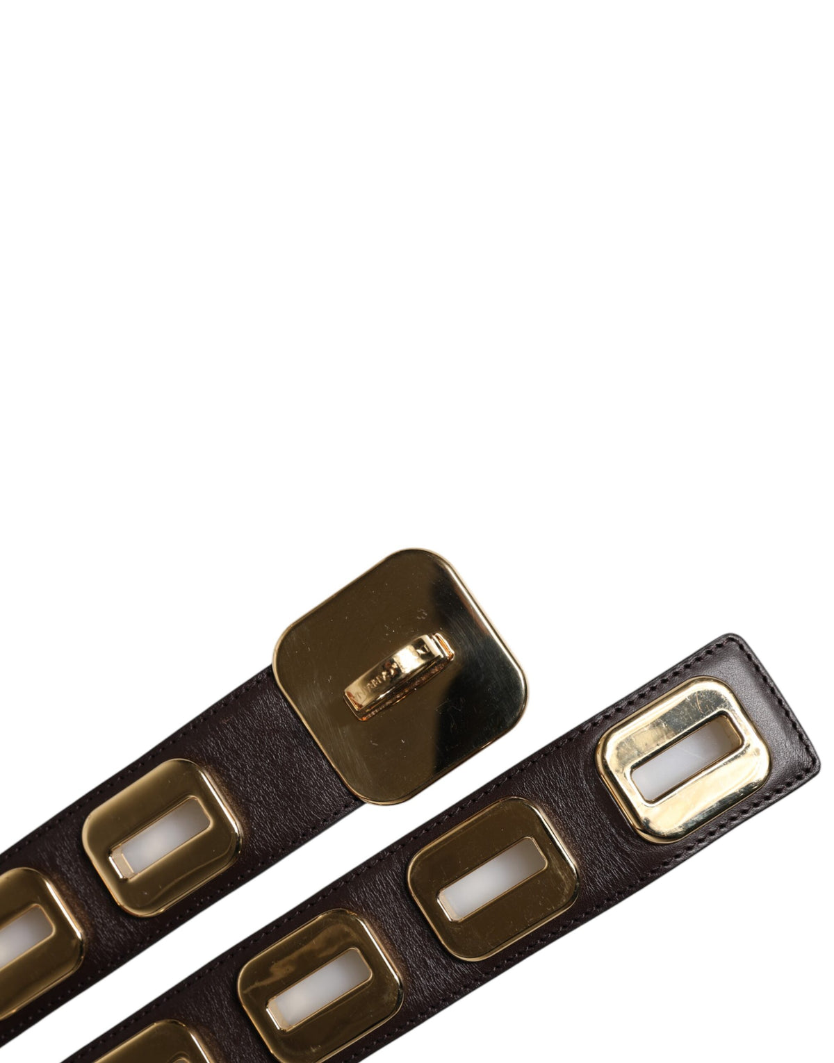 Dolce & Gabbana Ceinture en Cuir Brun Foncé avec Boucle Rotative Dorée