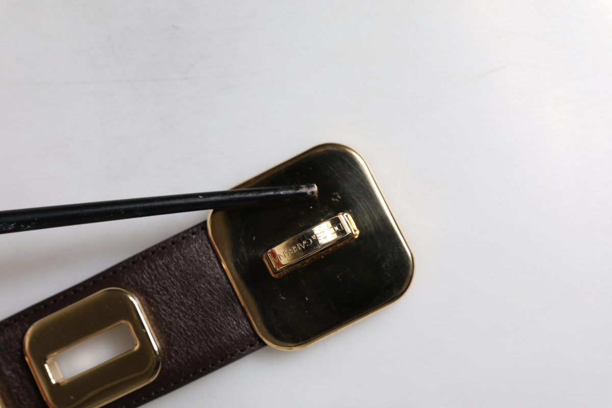 Dolce & Gabbana Ceinture en Cuir Brun Foncé avec Boucle Rotative Dorée