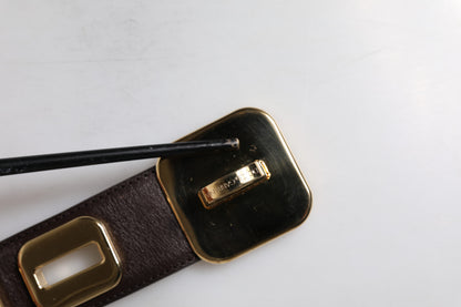 Ceinture Dolce & Gabbana en cuir marron foncé avec boucle rotative dorée