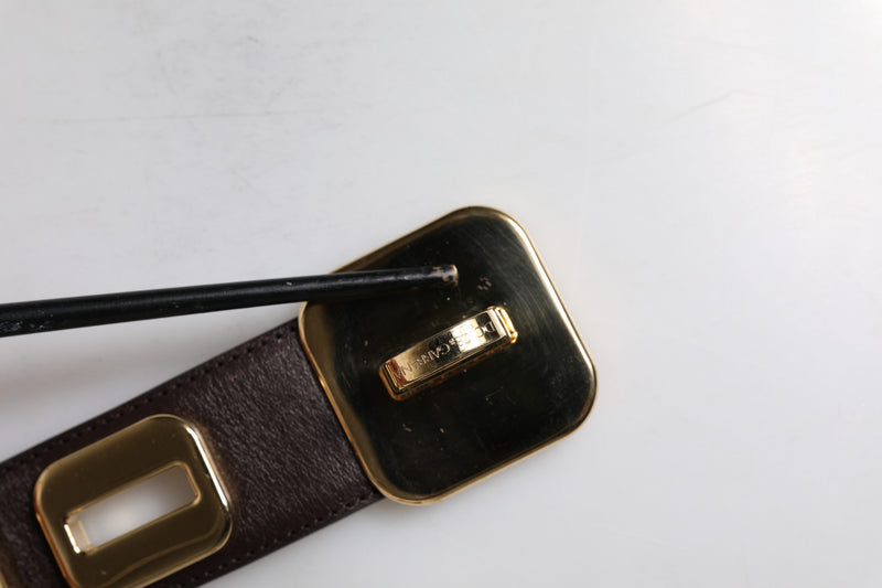 Dolce & Gabbana Dark Brown Leather Gold Rotating Buckle Belt