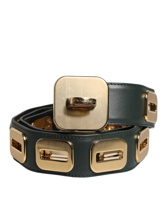 Dolce & Gabbana Groene Leren Goudkleurige Riem met Draaibare Gesp