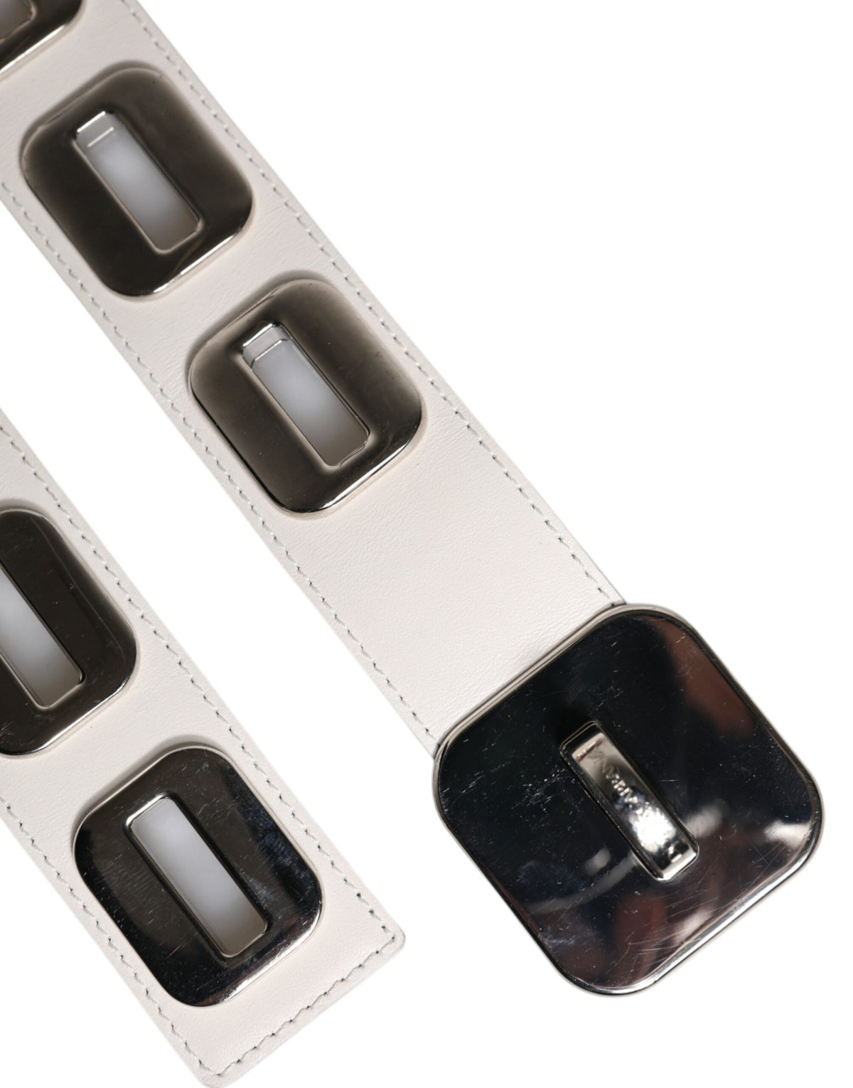 Dolce & Gabbana Ceinture en Cuir Blanc avec Boucle Rotative Dorée