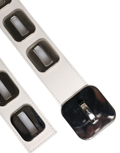 Dolce & Gabbana witte leren riem met draaibare gesp in goudkleur