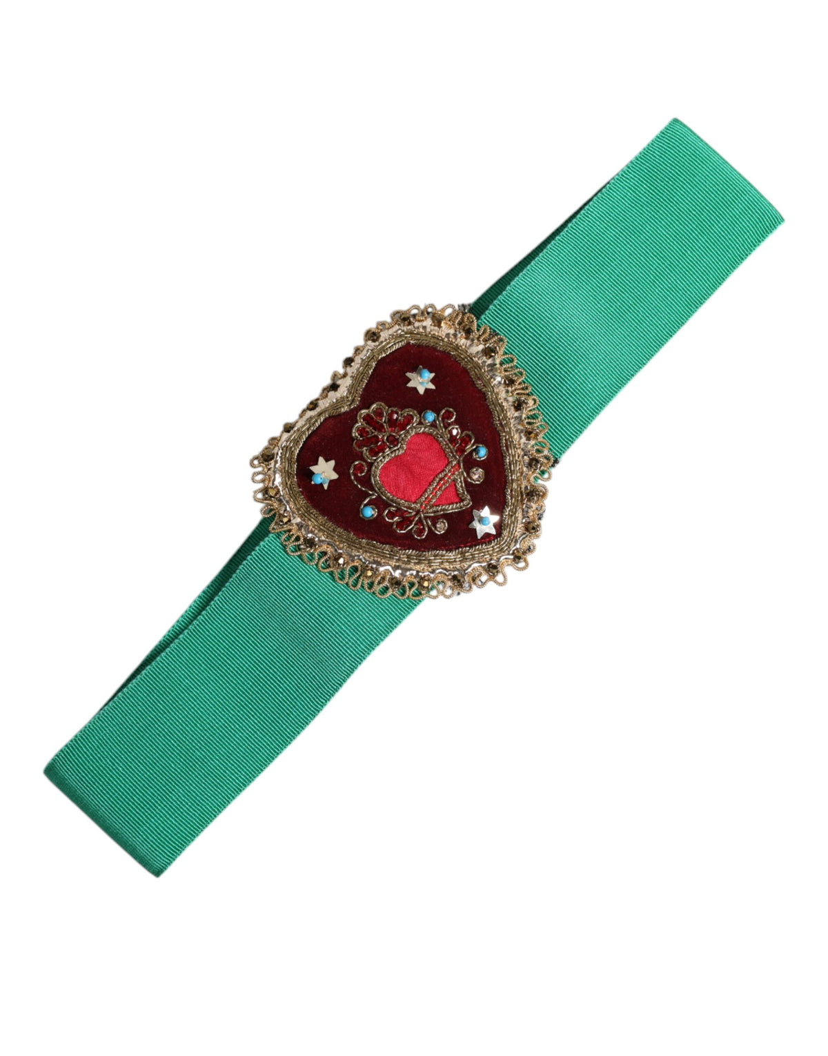 Dolce & Gabbana Ceinture Large Élastique Verte avec Ornement Cœur