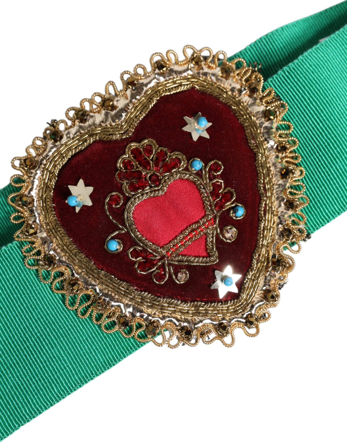 Dolce & Gabbana Ceinture Large Élastique Verte avec Ornement Cœur