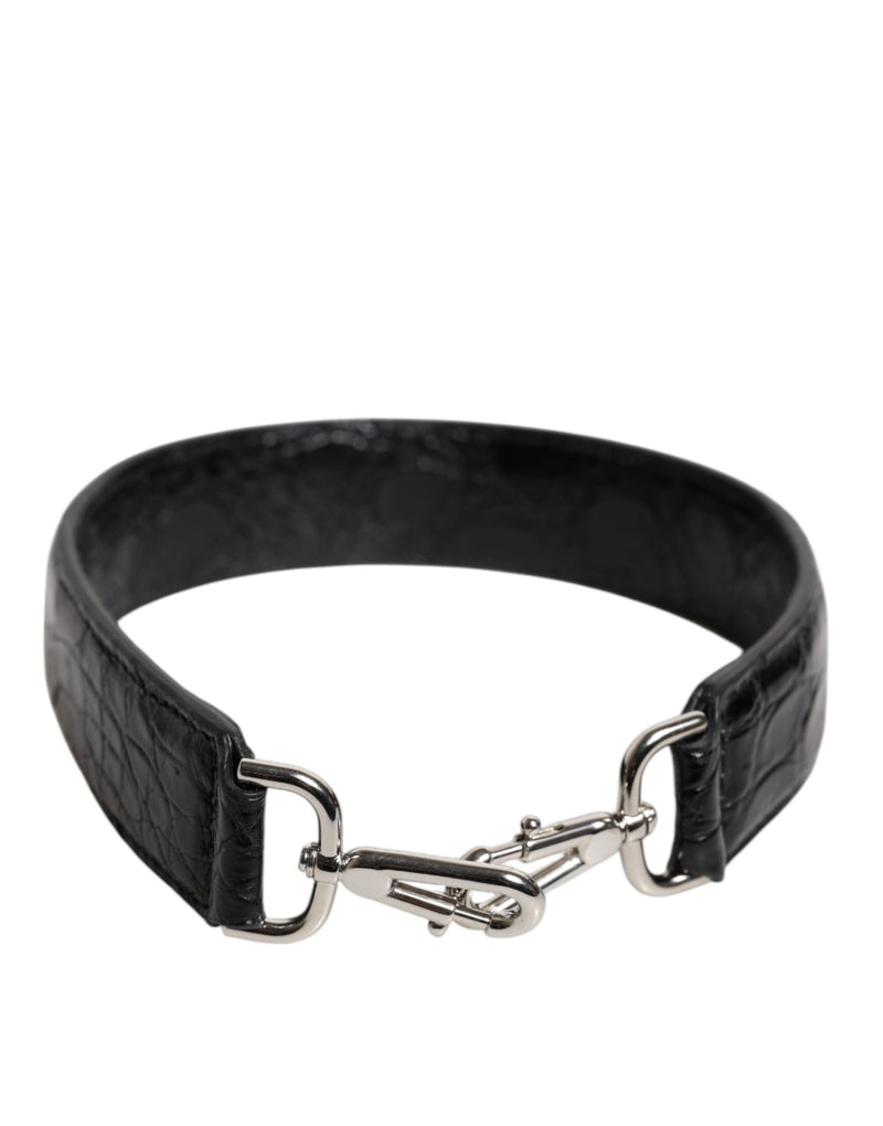 Dolce & Gabbana Black Alligator Leather Shoulder Strap Bag