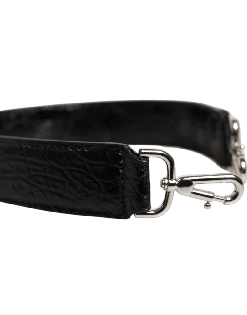 Dolce & Gabbana Black Alligator Leather Shoulder Strap Bag