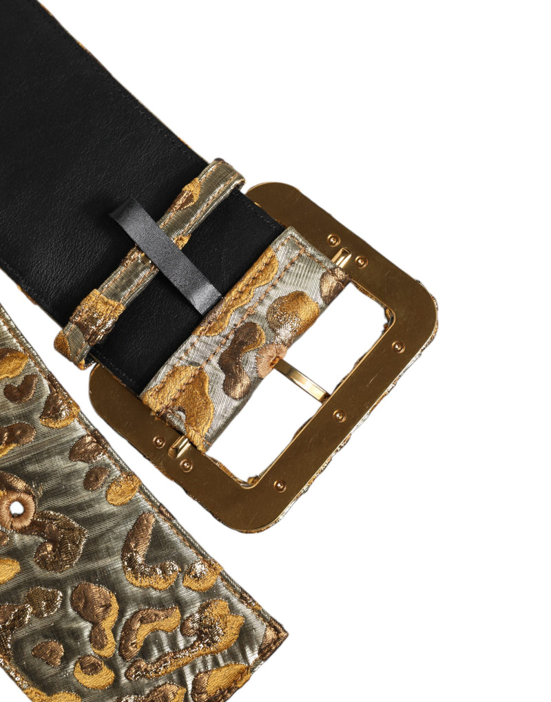 Dolce & Gabbana Gold Spotted Jacquard Fabric Wide Waist Belt