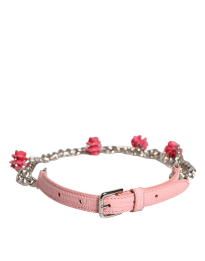 Ceinture en cuir texturé ornée de roses roses Dolce & Gabbana