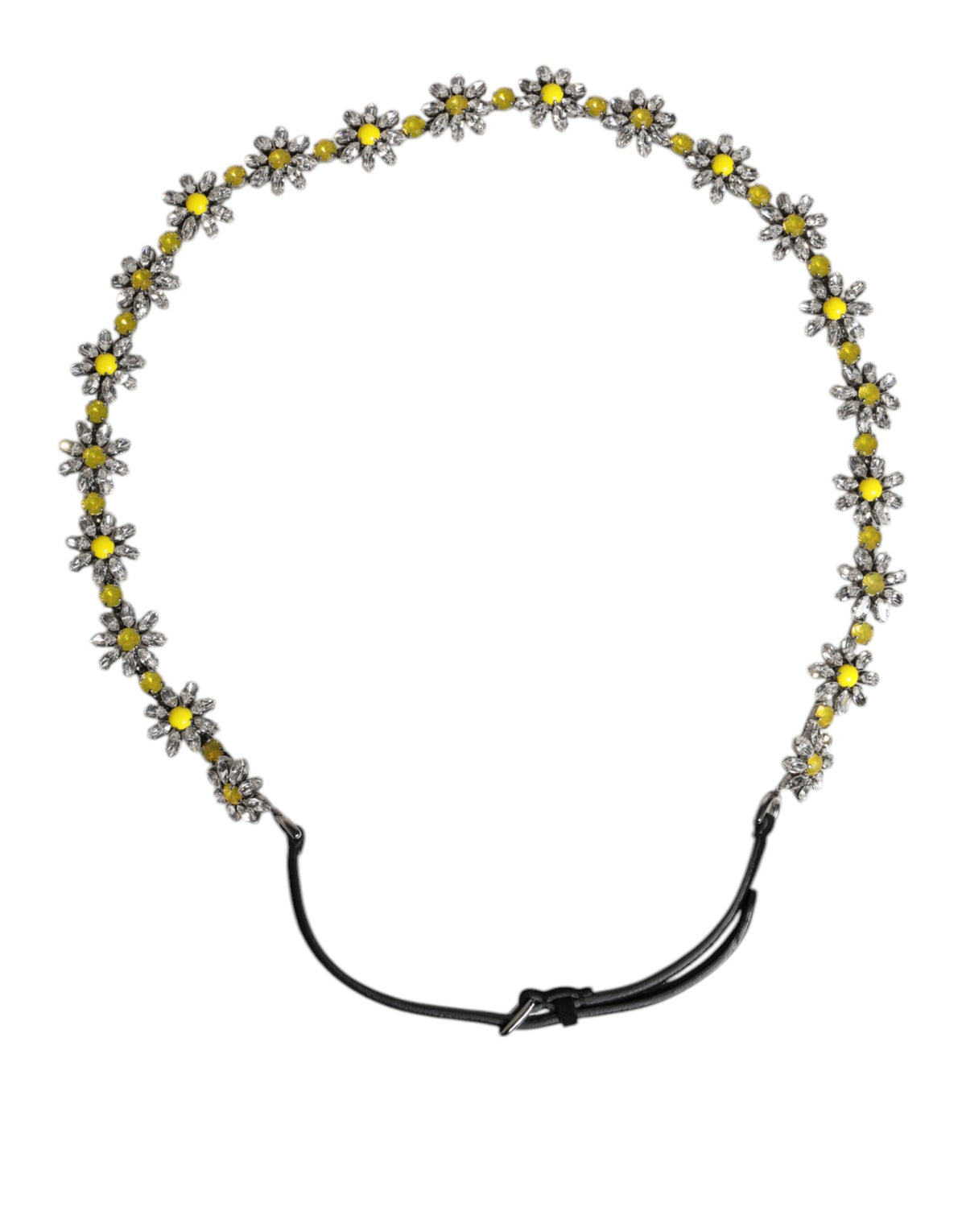 Dolce & Gabbana Ceinture Taille en Cuir Noir avec Cristaux Marguerite