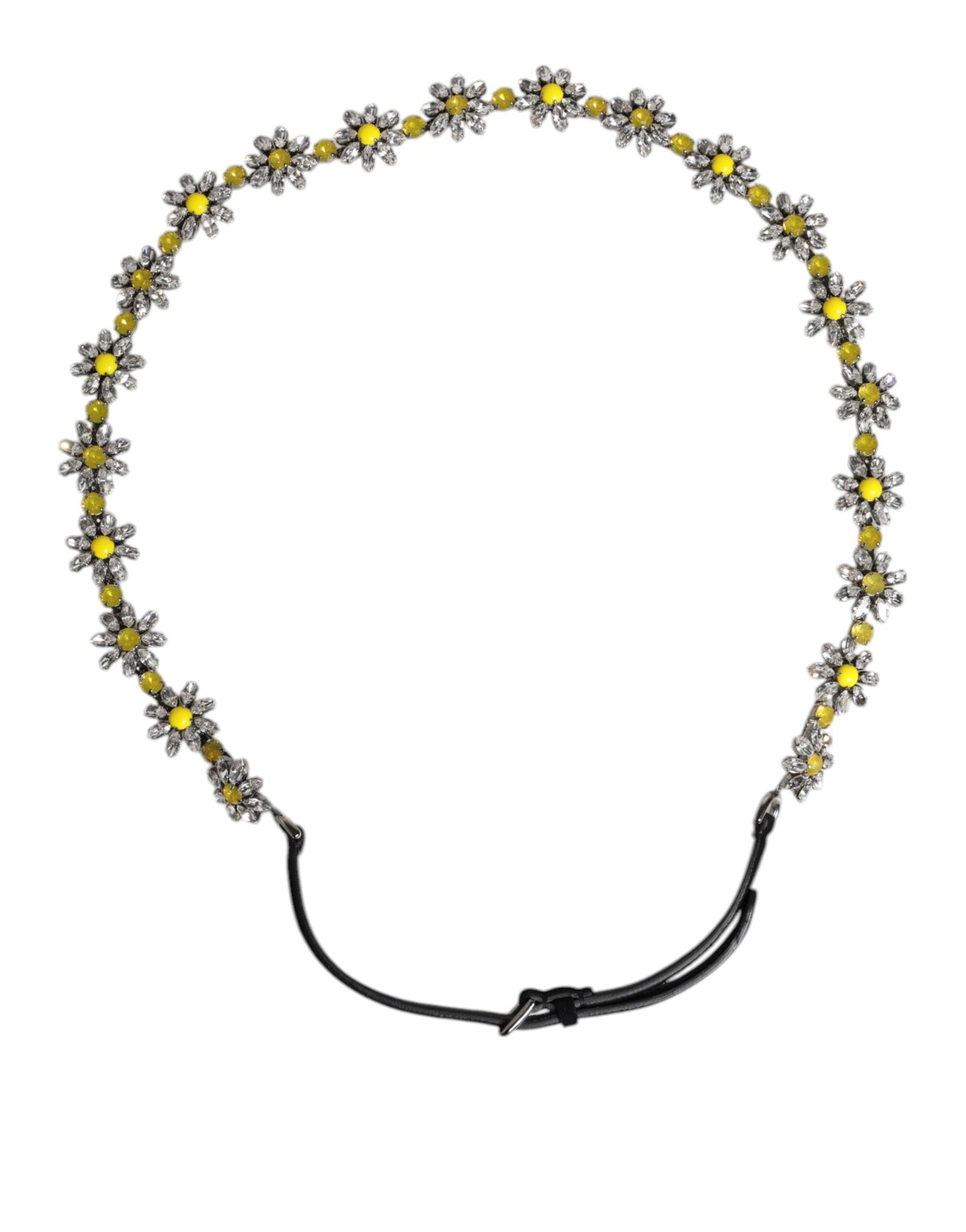 Dolce & Gabbana Zwarte Leren Daisy Crystal Versierde Tailleriem
