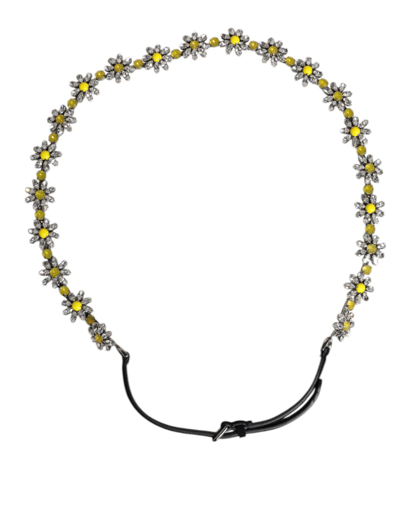 Dolce & Gabbana Ceinture Taille en Cuir Noir avec Cristaux Marguerite