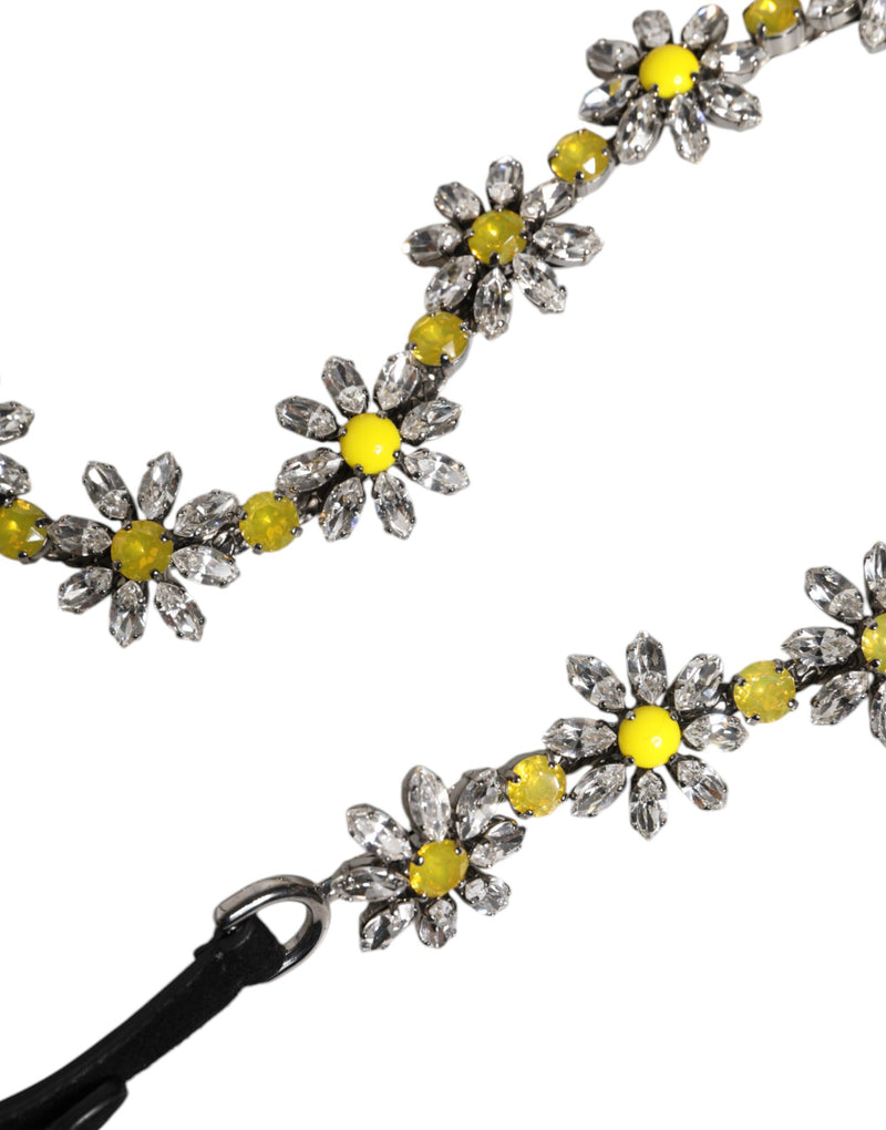 Dolce & Gabbana Ceinture Taille en Cuir Noir avec Cristaux Marguerite