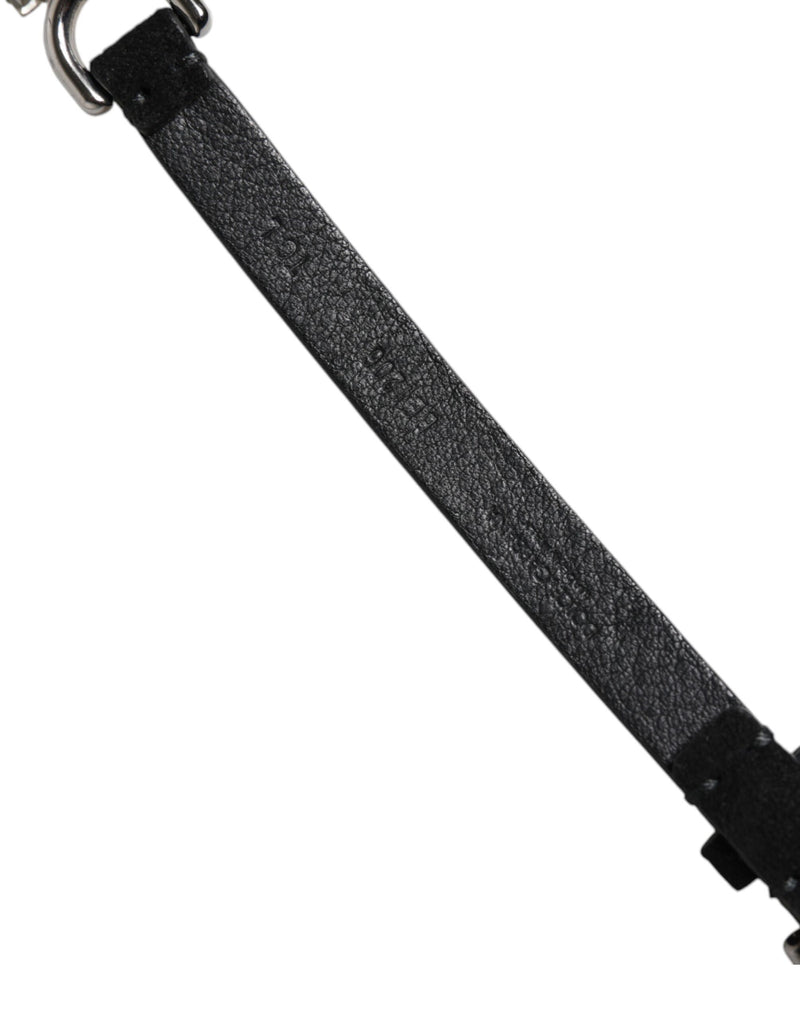 Dolce & Gabbana Ceinture Taille en Cuir Noir avec Cristaux Marguerite