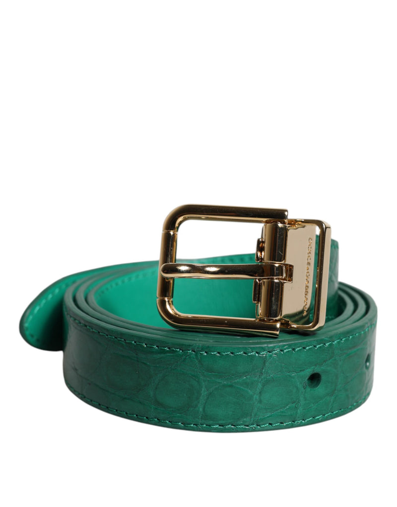 Dolce & Gabbana Ceinture en Cuir Vert avec Boucle Métallique Logo
